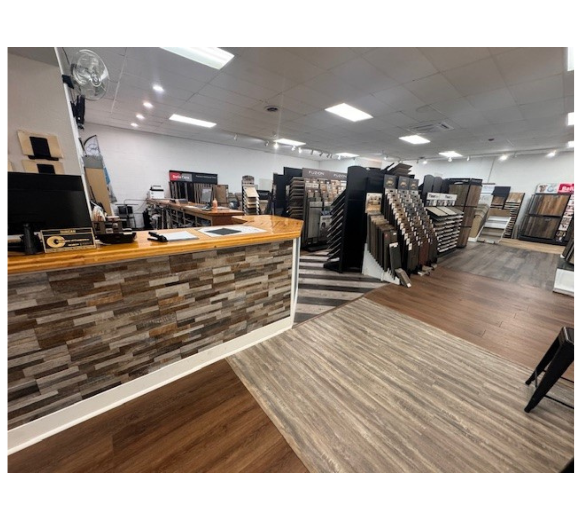 Welcome desk and view of the store. 